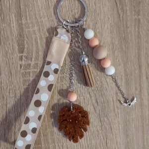 Boho Monstera Leaf Bag Charm & Keyring with Polka Dot Wristlet