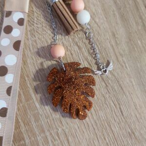 Boho Monstera Leaf Bag Charm & Keyring with Polka Dot Wristlet