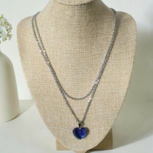 Blue Heart Pendant With Stainless Steel Double Chain