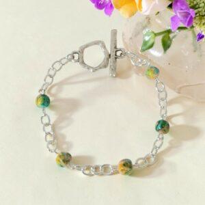 Multi-coloured Bead & Chain Bracelet With Decorative Toggle Clasp