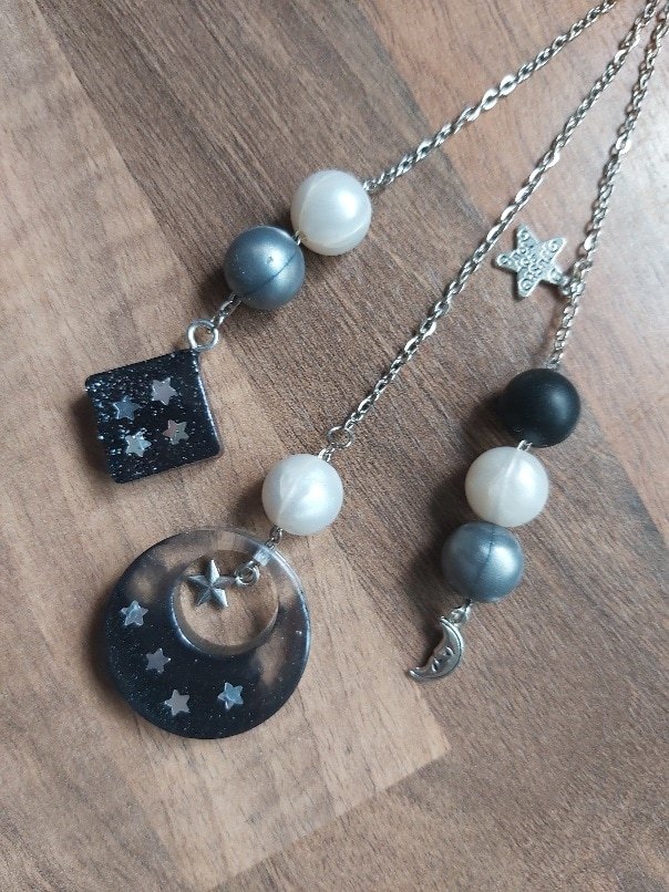 Handmade Celestial Multi-Strand Hanging Charm – Resin Moon & Stars Keepsake - Image 3