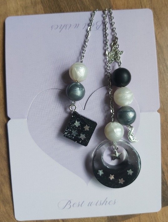 Handmade Celestial Multi-Strand Hanging Charm – Resin Moon & Stars Keepsake - Image 4