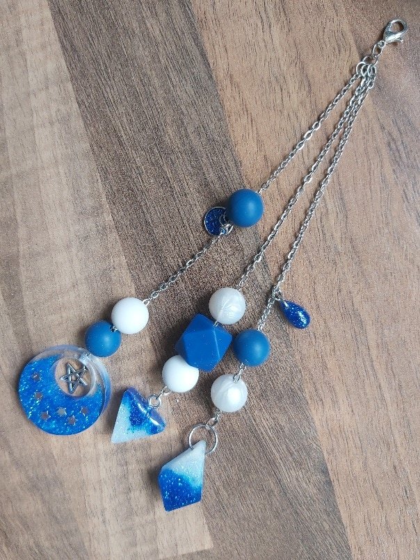 Handmade Celestial Multi-Strand Hanging Charm – Resin Moon & Stars Keepsake - Image 5