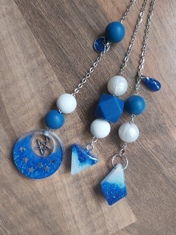 Handmade Celestial Multi-Strand Hanging Charm – Resin Moon & Stars Keepsake - Image 6
