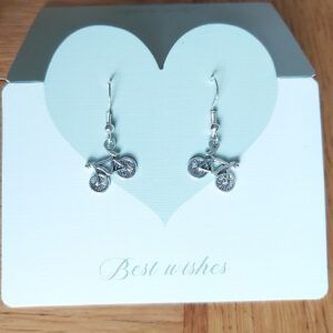 Handmade Silver Bicycle Dangle Earrings – Cute Novelty Bike Jewellery