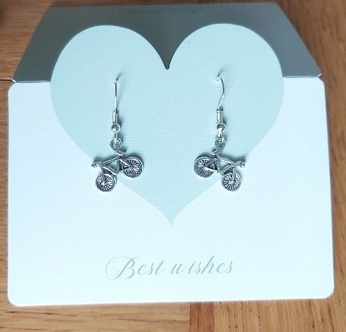 Handmade Silver Bicycle Dangle Earrings – Cute Novelty Bike Jewellery