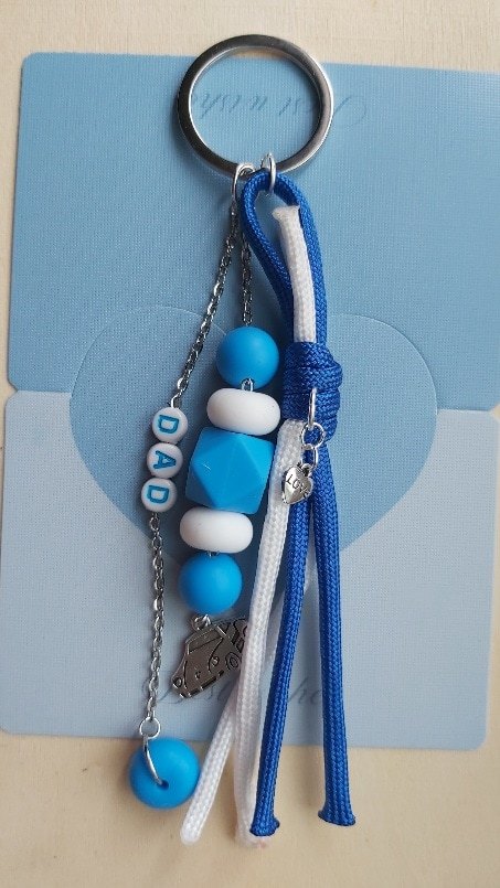 Personalised "Dad" Car Theme Keyring with Cord Tassel & Geometric Beads - Image 2
