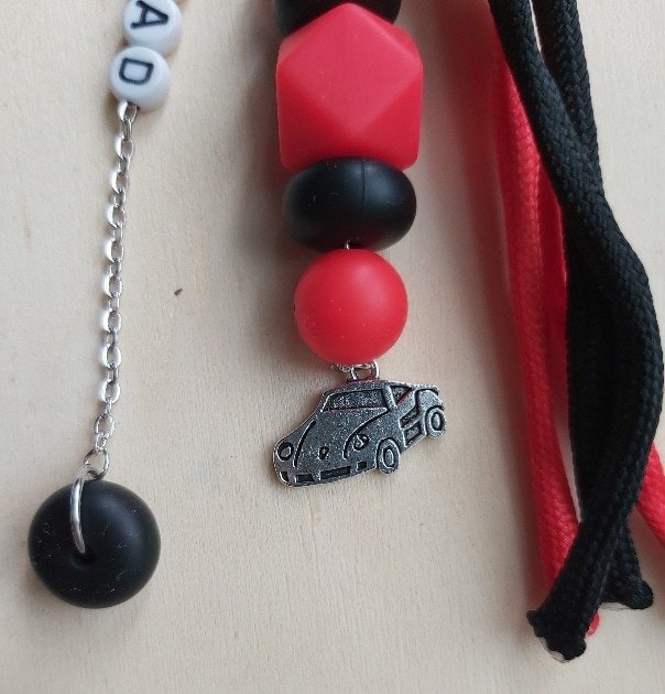 Personalised "Dad" Car Theme Keyring with Cord Tassel & Geometric Beads - Image 5