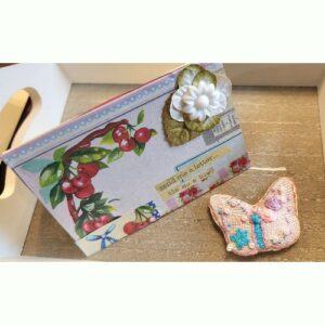 Pretty embroidered Butterfly Magnet with Vintage card Set, Handmade