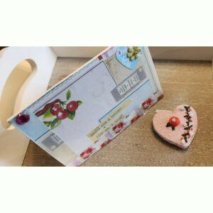 RESERVED FOR SUZI Pretty Heart Magnet with red rose and Vintage card Set, Handmade