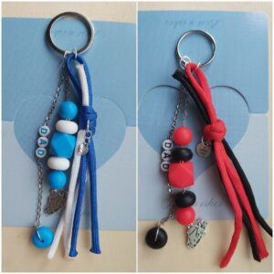 Personalised “Dad” Car Theme Keyring with Cord Tassel & Geometric Beads