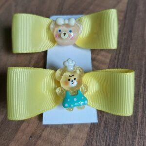 Yellow Ribbon Teddy Bear Hair Ties | Pair of Children’s Bow Bobbles