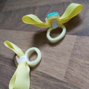 Yellow Ribbon Teddy Bear Hair Ties | Pair of Children’s Bow Bobbles
