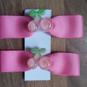 Pink Ribbon Cherry Hair Ties | Pair of Handmade Bow bobbles