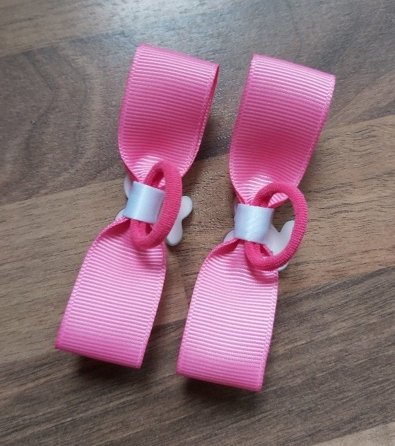 Pink Ribbon Cherry Hair Ties | Pair of Handmade Bow bobbles - Image 2