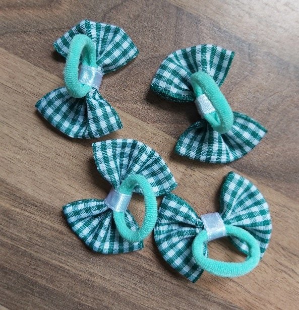 Green Gingham School Hair Bows | Pack of 4 Summer Uniform hair ties - Image 3