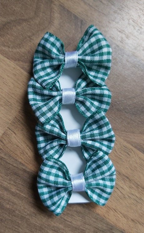 Green Gingham School Hair Bows | Pack of 4 Summer Uniform hair ties