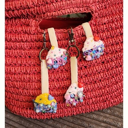 Handmade Cupcake Bag Charms/Keyrings, 4 available to buy, separately