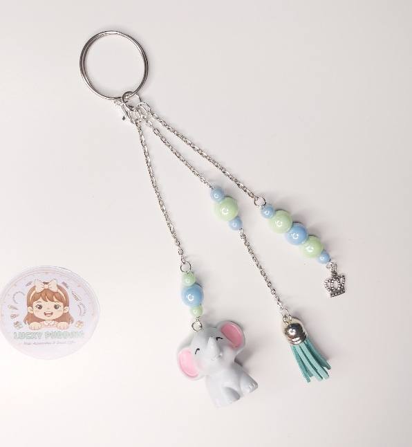 Handmade Cute Elephant Multi-Strand Keyring & Bag Charm with Tassel - Image 2