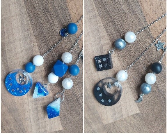 Handmade Celestial Multi-Strand Hanging Charm – Resin Moon & Stars Keepsake