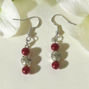 Red and Silver Sparkly Earrings With Sterling Silver Hooks