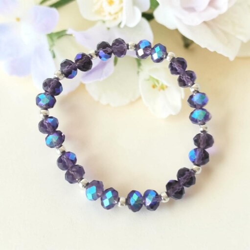 Blue/Purple & Silver Beaded Stretch Bracelet
