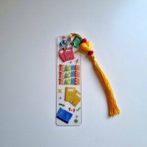Elegant Teacher Themed Bookmark with Yellow Beaded Tassel