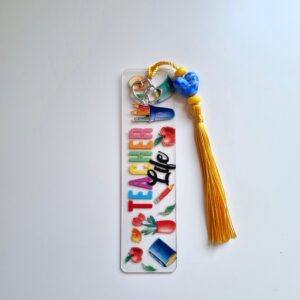 Charming Teacher-Themed Acrylic Bookmark with Beaded Tassel