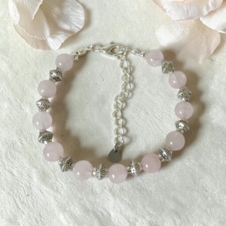 Rose Quartz & Tibetan Silver Beaded Bracelet