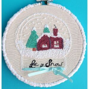 Snowglobe Embroidery Hoop Art Christmas Decoration, 16cm