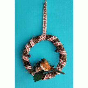 Christmas Robin Wreath with holly and berries, 20 cm