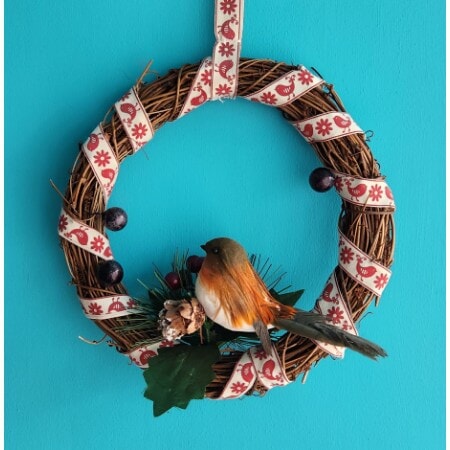 Christmas Robin Wreath with holly and berries, 20 cm