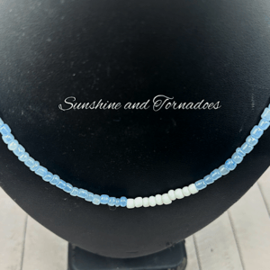 Handmade Blue & White Seed Bead Necklace | Minimalist Beaded Choker | Delicate Everyday Jewellery | Handmade Gift for Her
