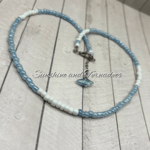 Handmade Blue & White Seed Bead Necklace | Minimalist Beaded Choker | Delicate Everyday Jewellery | Handmade Gift for Her