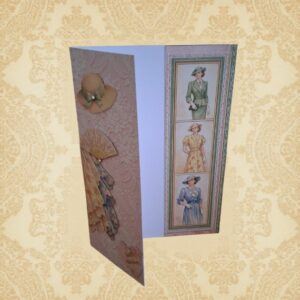 Card for a female with vintage fashion theme and Best Wishes sentiment with damask pink