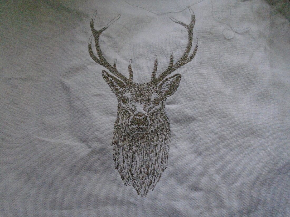Unique Machine Embroidery Stag Design for Nature Lovers tote bag .cushion