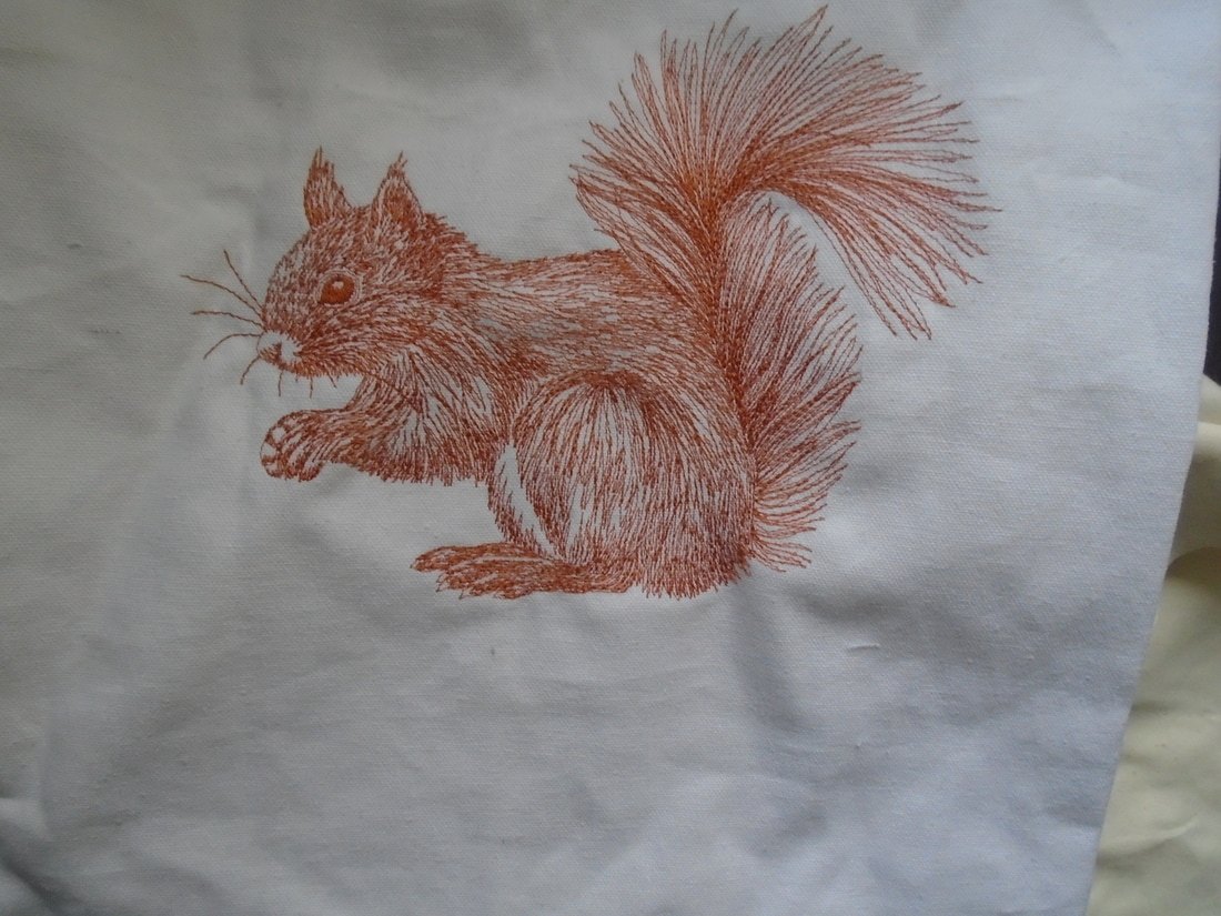 Unique red Squirrel Machine Embroidery Design for Nature Lovers tote bag, cushion cover. picture