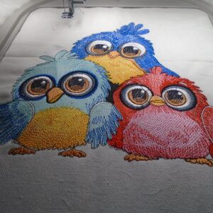 Charming Machine Embroidery Tote Bag with 3 Funny Birds Design