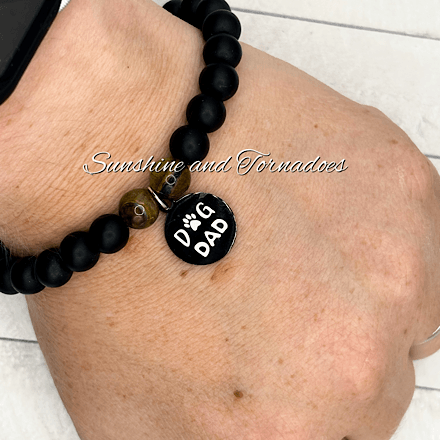Dog Dad Adjustable Bracelet – Matte Obsidian & Tiger’s Eye Beaded Bracelet, Stainless Steel Dog Dad Charm, Men's Crystal Bracelet, Pet Lover Gift. - Image 8