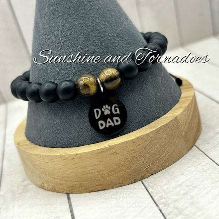 Dog Dad Adjustable Bracelet – Matte Obsidian & Tiger’s Eye Beaded Bracelet, Stainless Steel Dog Dad Charm, Men's Crystal Bracelet, Pet Lover Gift. - Image 7