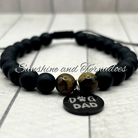 Dog Dad Adjustable Bracelet – Matte Obsidian & Tiger’s Eye Beaded Bracelet, Stainless Steel Dog Dad Charm, Men's Crystal Bracelet, Pet Lover Gift. - Image 5