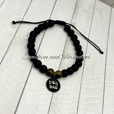Dog Dad Adjustable Bracelet – Matte Obsidian & Tiger’s Eye Beaded Bracelet, Stainless Steel Dog Dad Charm, Men's Crystal Bracelet, Pet Lover Gift. - Image 4
