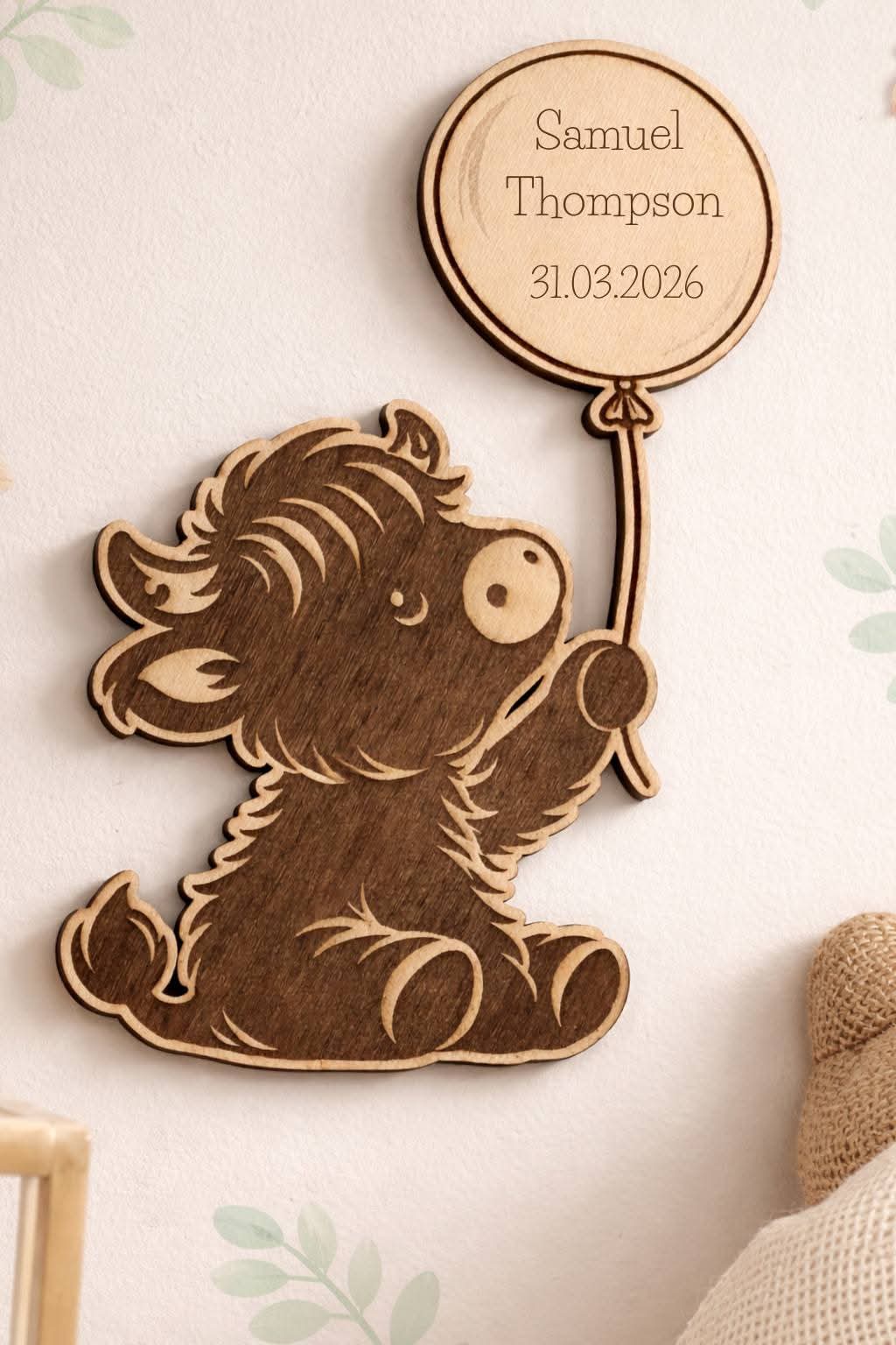 Personalised Highland Cow Nursery Sign | Wooden Baby Room Wall Decor | Custom Name and Birth Date | New Baby Gift