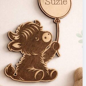 Personalised Highland Cow Nursery Sign | Wooden Baby Room Wall Decor | Custom Name and Birth Date | New Baby Gift
