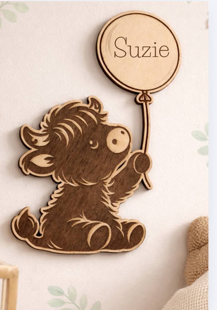 Personalised Highland Cow Nursery Sign | Wooden Baby Room Wall Decor | Custom Name and Birth Date | New Baby Gift - Image 2