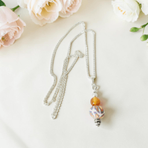 Carnelian & Polymer Clay Pendant With Stainless Steel Chain