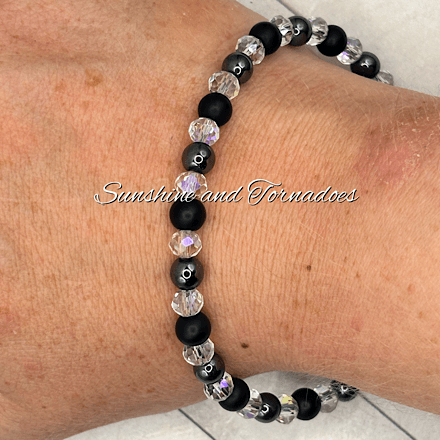 Handmade Obsidian & Haematite Cross Bracelet | Matte Black Gemstone Bracelet | Czech Crystal Beaded Bracelet |Jewellery Gift - Image 6