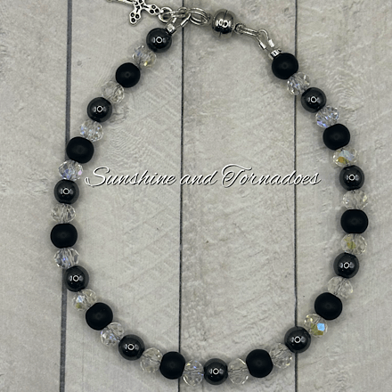 Handmade Obsidian & Haematite Cross Bracelet | Matte Black Gemstone Bracelet | Czech Crystal Beaded Bracelet |Jewellery Gift - Image 4