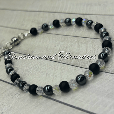 Handmade Obsidian & Haematite Cross Bracelet | Matte Black Gemstone Bracelet | Czech Crystal Beaded Bracelet |Jewellery Gift - Image 3