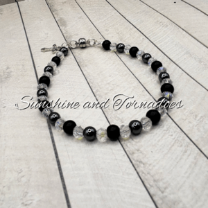 Handmade Obsidian & Haematite Cross Bracelet | Matte Black Gemstone Bracelet | Czech Crystal Beaded Bracelet |Jewellery Gift